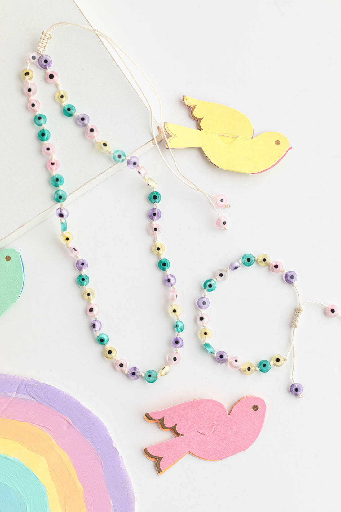 Renkli Nazar Boncuklu Kolye ve Bileklik Set