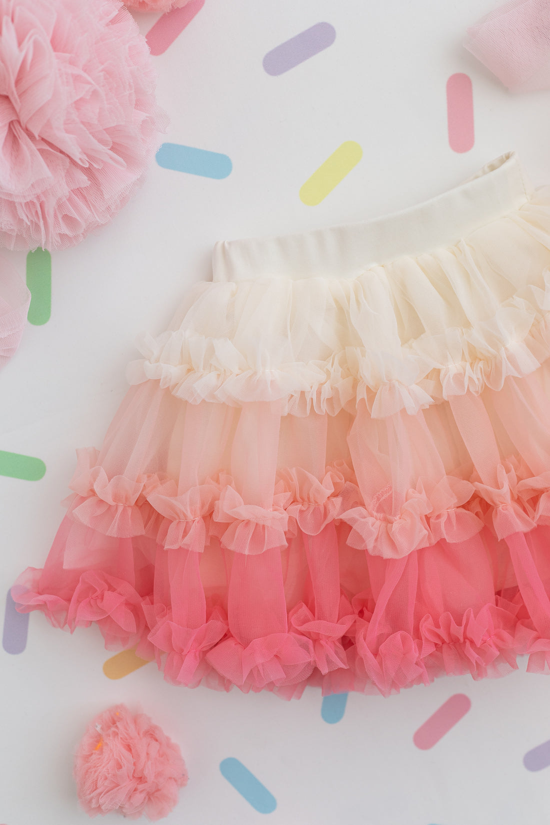 Pembe Mercan Renkli Yumusak Tulden Katlı Astarlı Tutu Etek