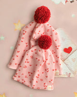 Mini Heart Print Thick Rib-Knit Beanie