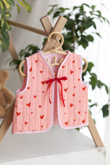 Double Layered Heart Patterned Muslin Quilted Vest