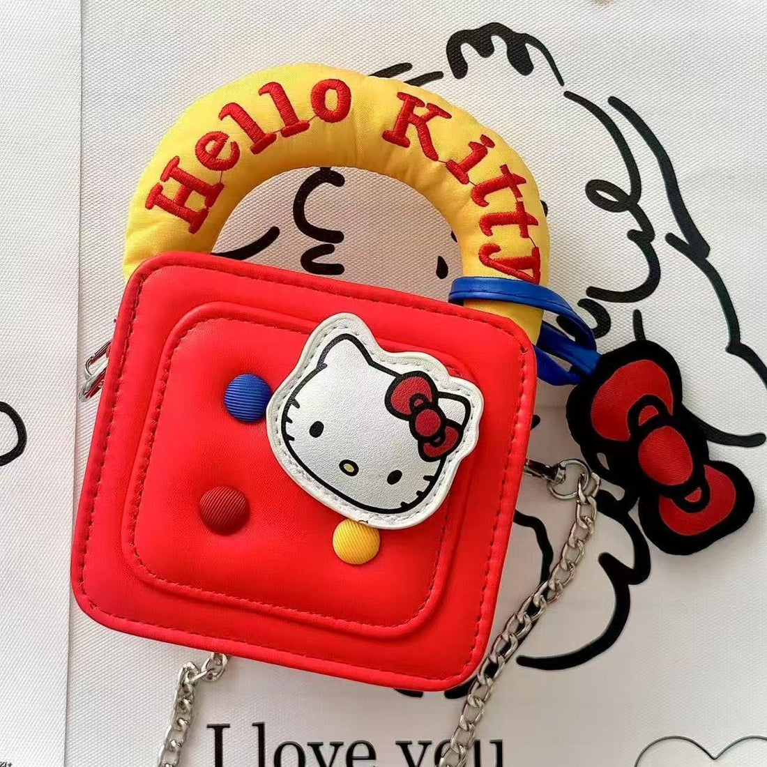 Sevimli Hello Kitty Charm kırmızı Çanta