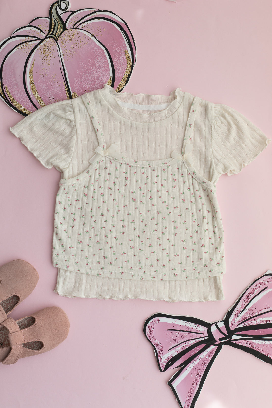 Mini Floral Desenli 2'li Birleşik Atlet Tisort