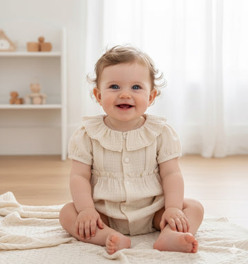 Fırfırlı Bebe Yaka Pamuk Müslin Bebek Tulumu