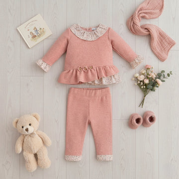 Bebe Yaka ve garnili Mercan Kışlık Kalın Yumoş Bebek Takım