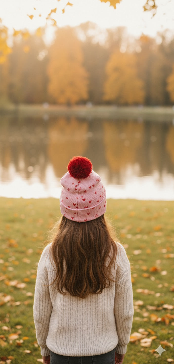 Mini Kalp Desenli Kalın Kaşkorse Bere