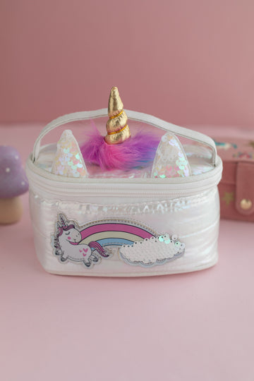 Girabrilla Puffer Unicorn Makyaj Çantası - Metalik Beyaz