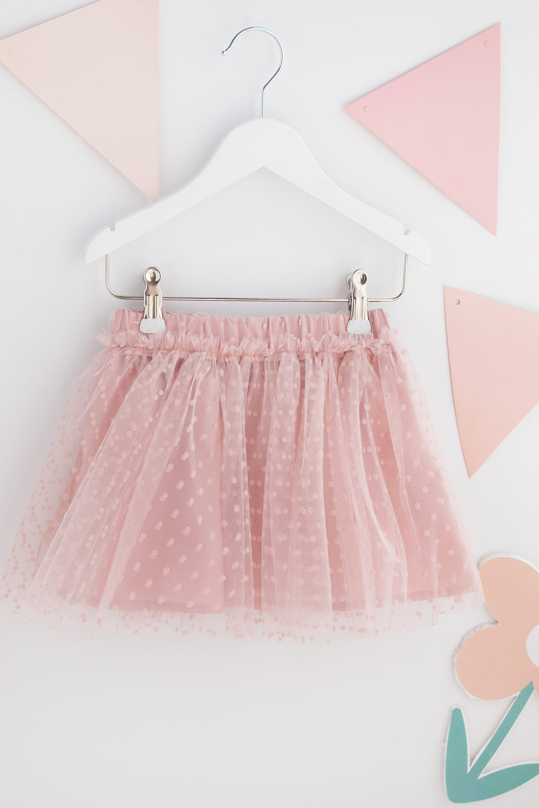 Pudra Kadife Puantiye Desenli Romantik Tütü Etek