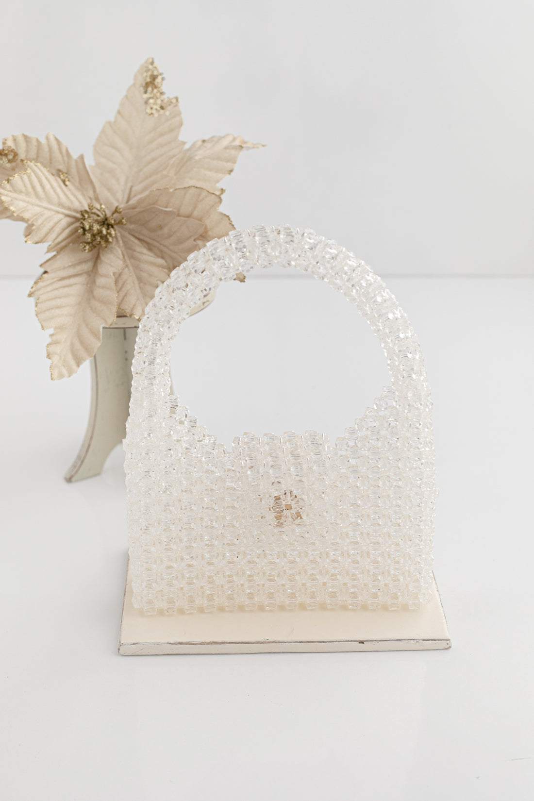 Seffaf Kristal Boncuk İşlemeli Mini Kapakli Yetiskin El Çantasi