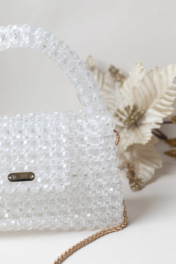 Seffaf Kristal Boncuk İşlemeli Askılı Yetiskin Çanta