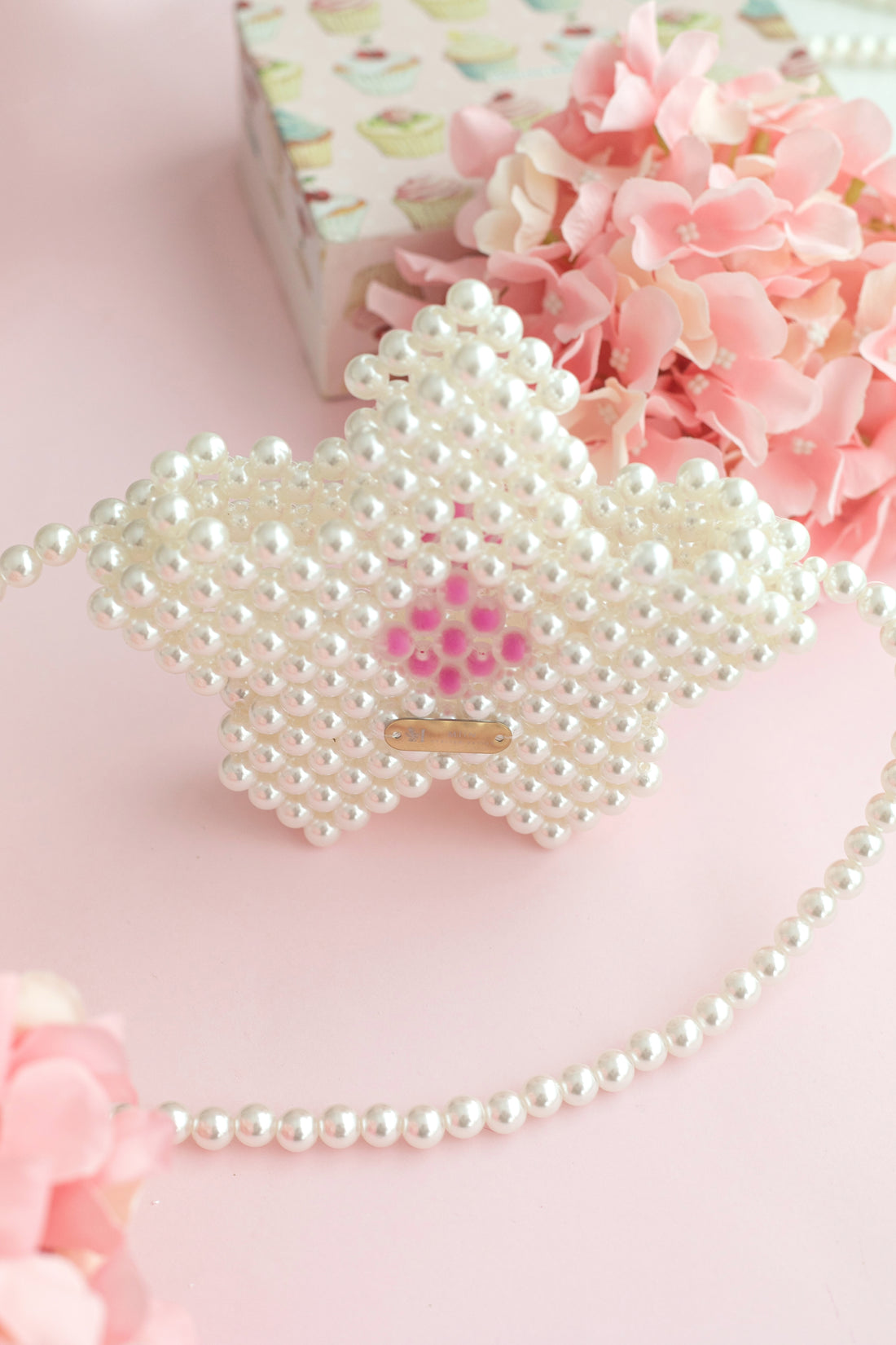 Hand Knitted Heart Motif Pastel Beaded Shoulder Bag