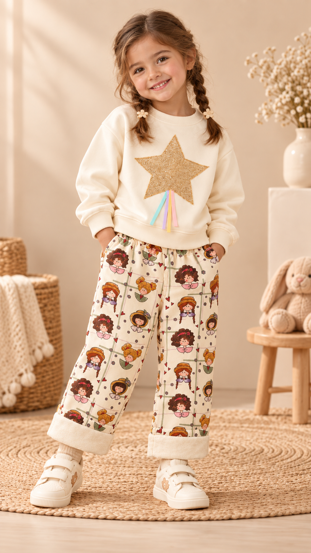 Vintage Girl Figure Cotton Jeans