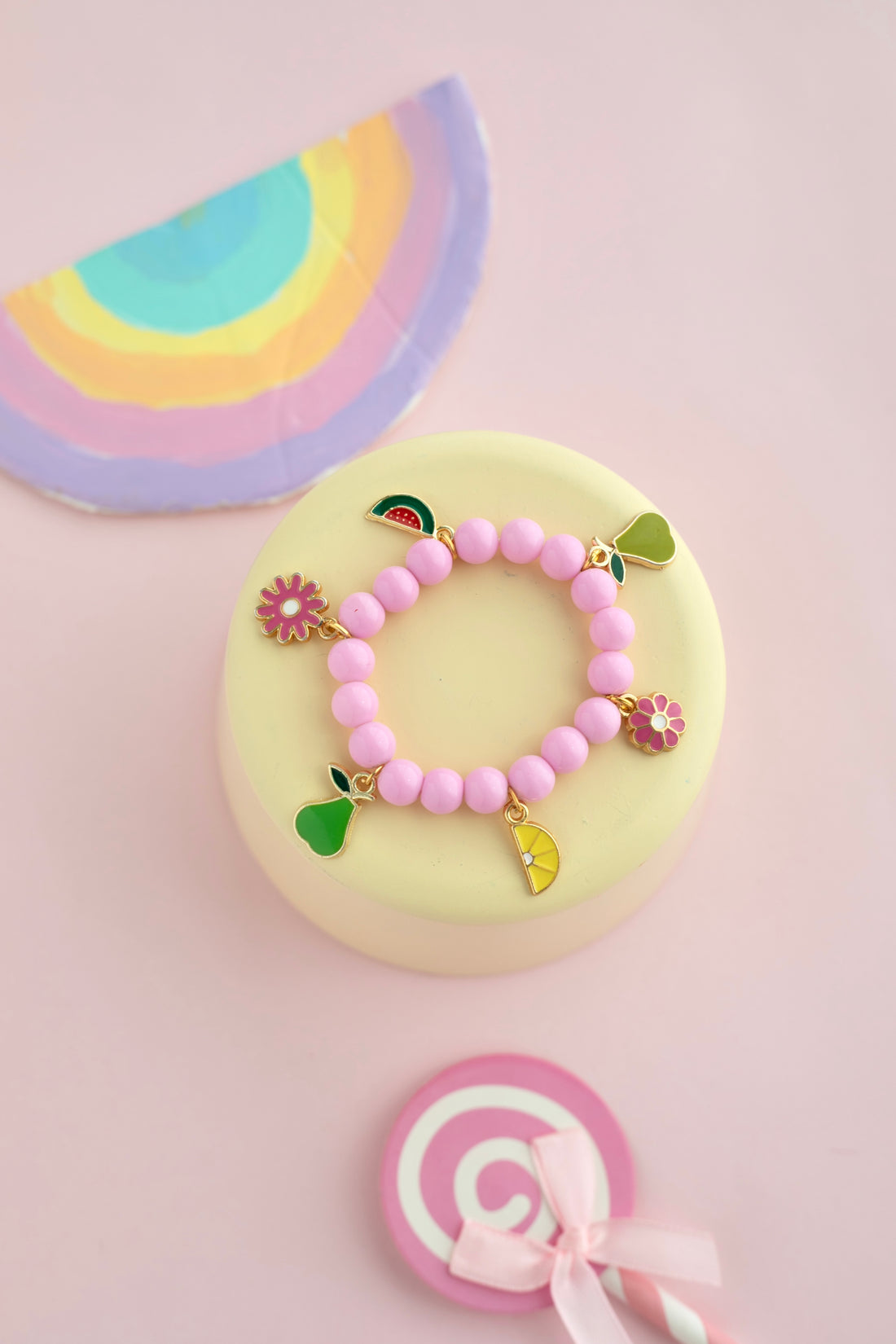 Seker Pembe  Meyve Charmli Boncuk Bileklik