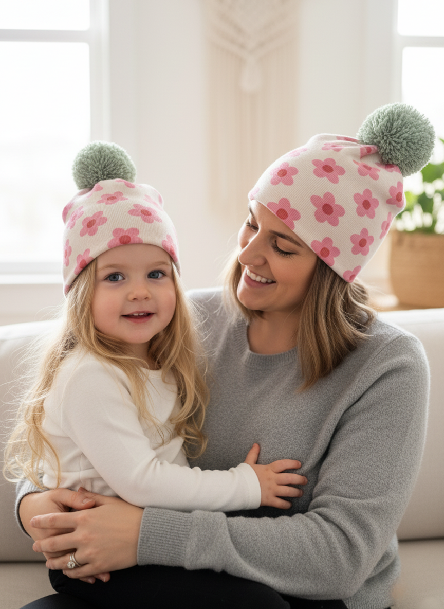 Retro çiçek Desenli orta Kalın Kaşkorse Bere