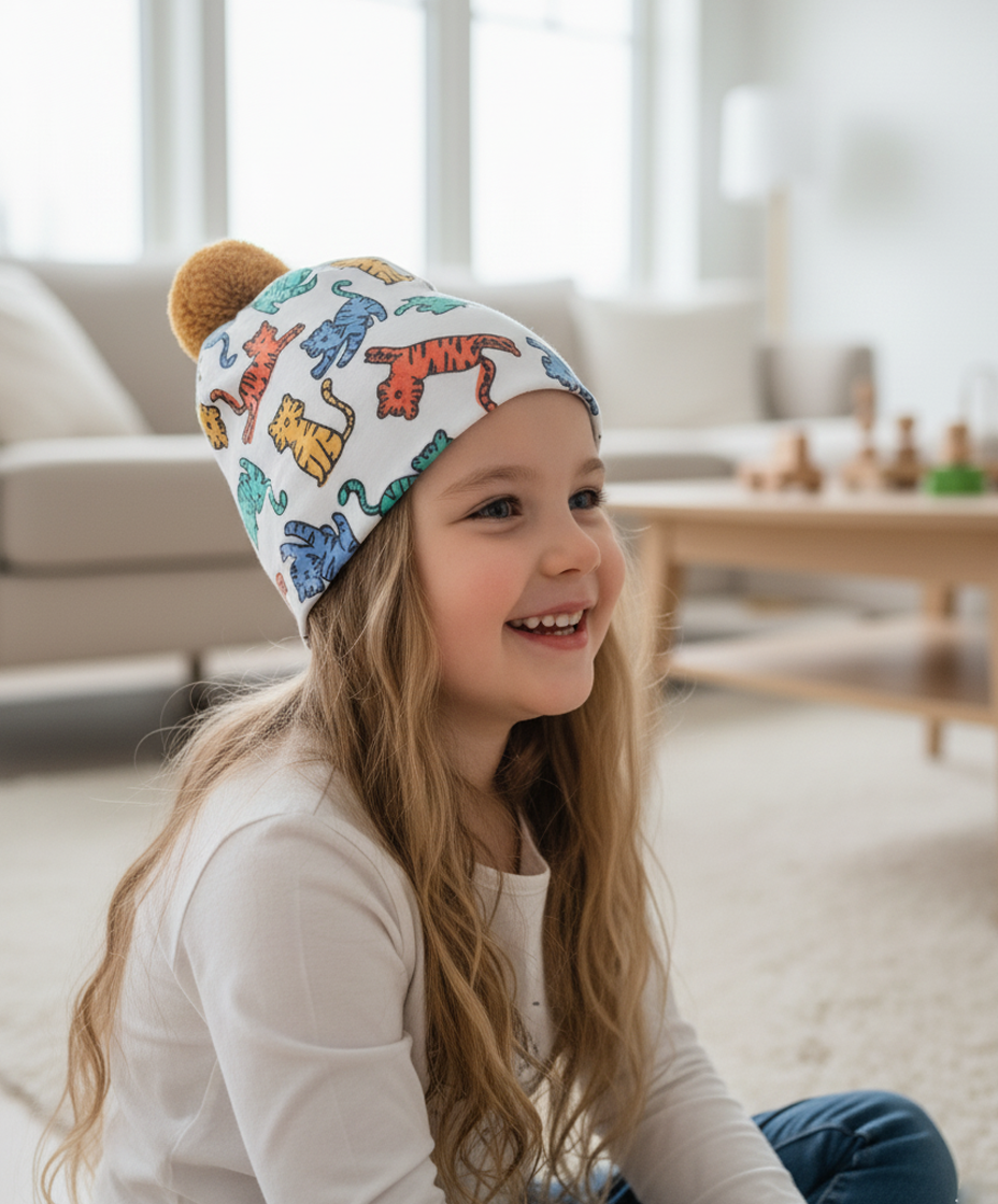 Bow Cherry Patterned Thick Camisole Beanie