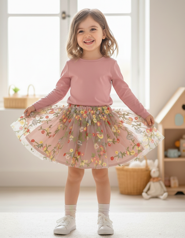 Floral Nakış İşlemeli Romantik Tütü Etek