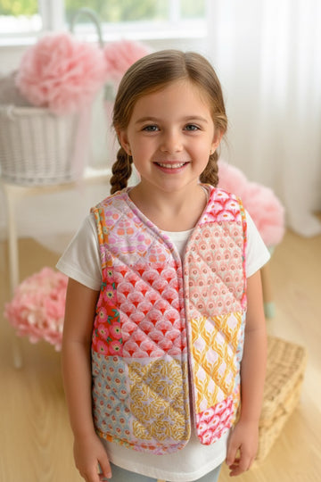 Patchwork Baskılı Mevsimlik Kapitone Yelek