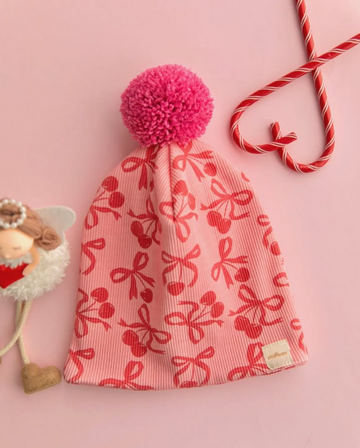 Bow Cherry Patterned Thick Camisole Beanie
