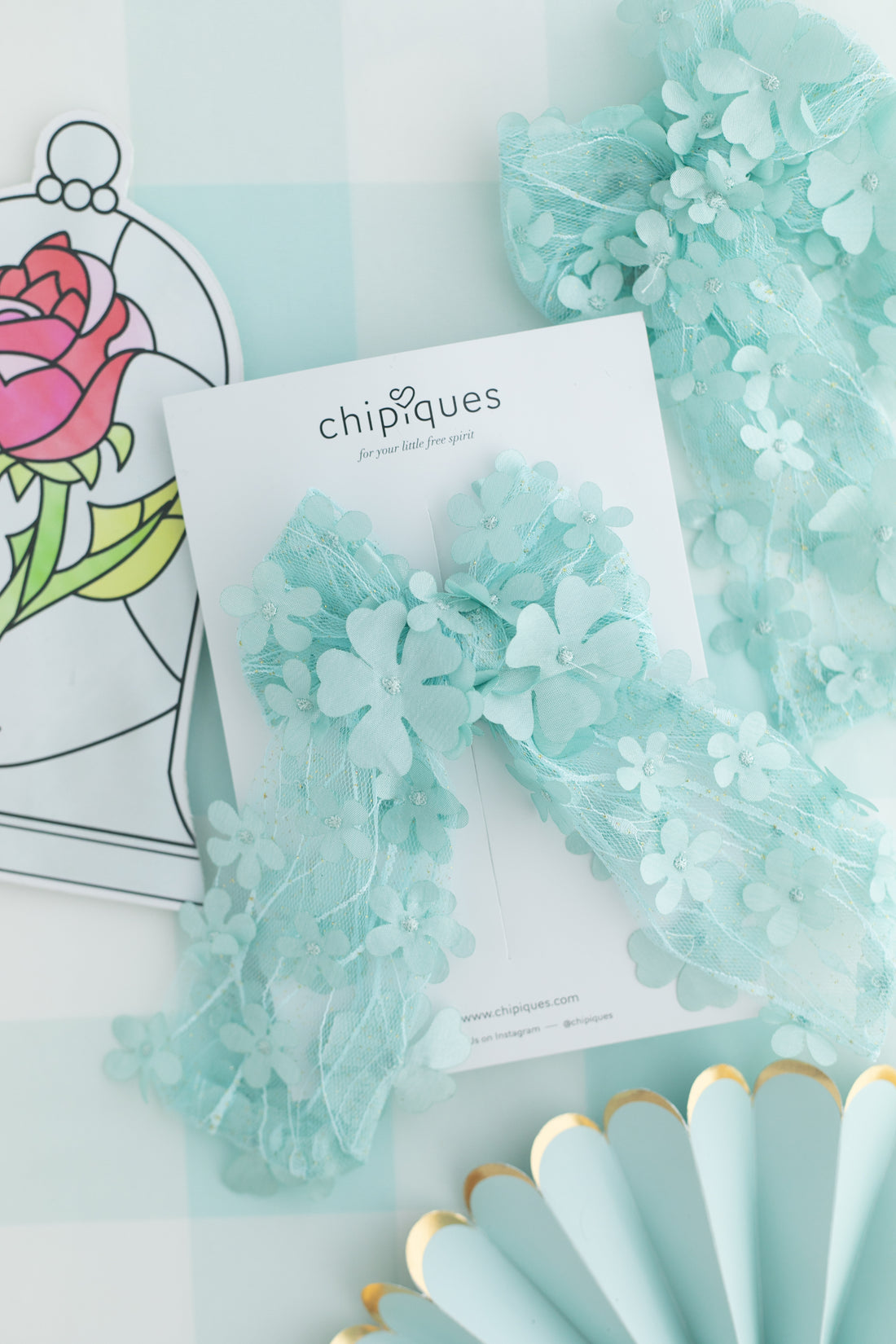 Üç Boyutlu Çiçekli Nil Yeşili Organze Balerin Fiyonk Klips