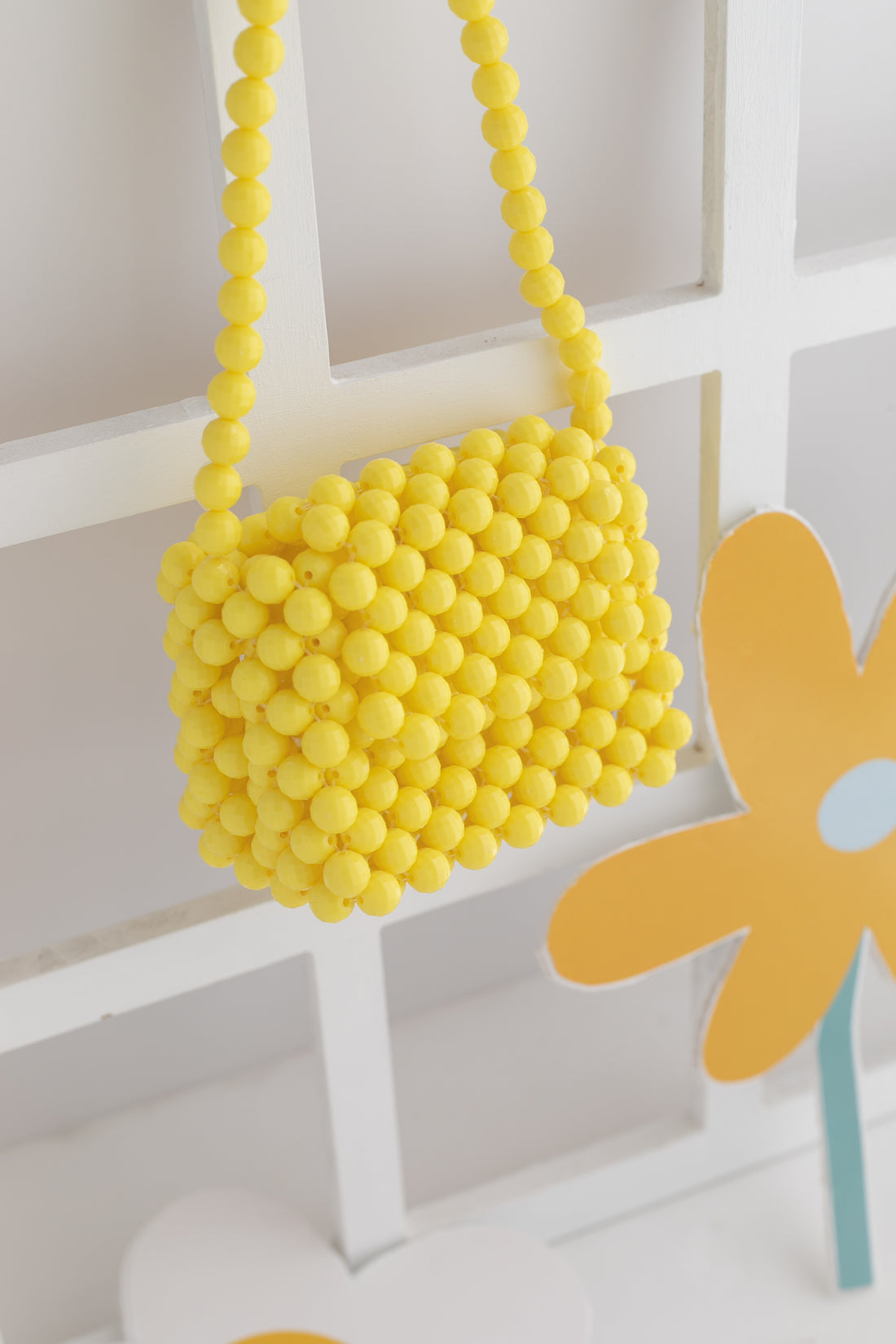 Neon Sarı Boncuk Islemeli Omuz Çantası