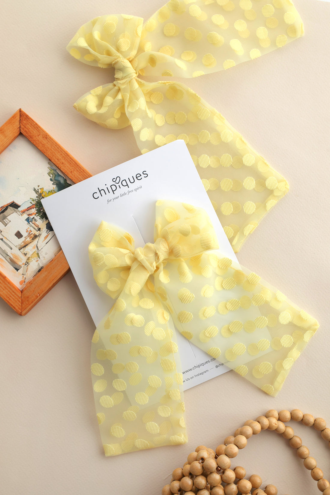 Sari Puantiyeli Balerin Organze Tul Fiyonk - Klipsli