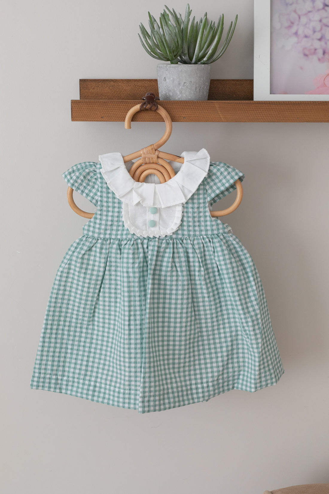 Pötikare Desenli Bebe Yaka Mint Mavi Bebek Elbisesi