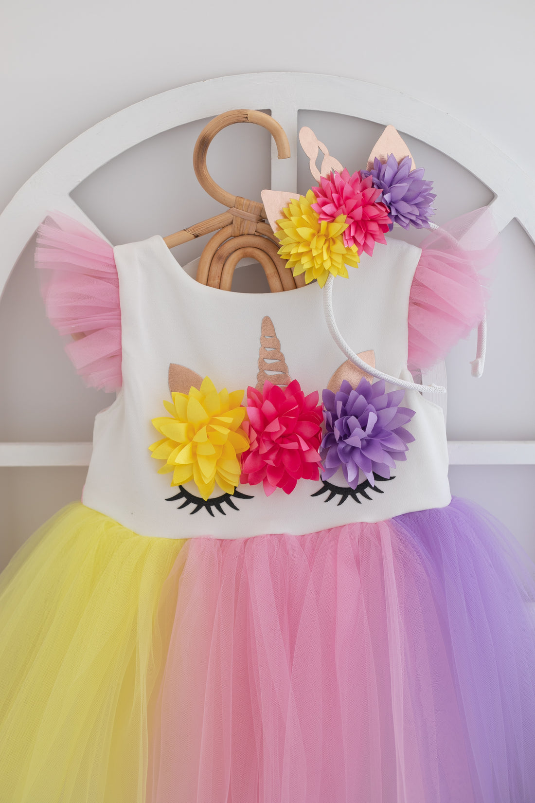 Renkli Tüllü Unicorn Elbise - Taç hediyeli