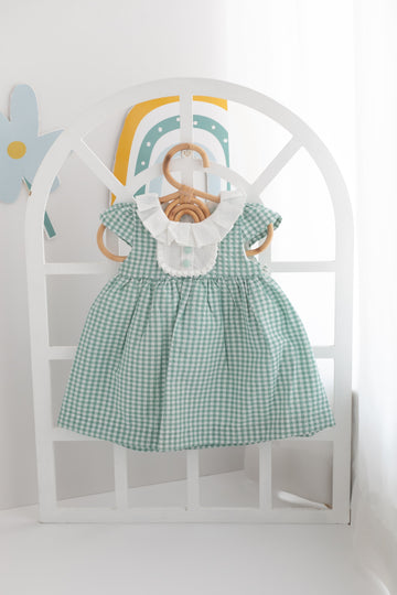Pötikare Desenli Bebe Yaka Mint Mavi Bebek Elbisesi