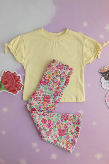 Sari Tisortlu Cicekli Tayt Takim