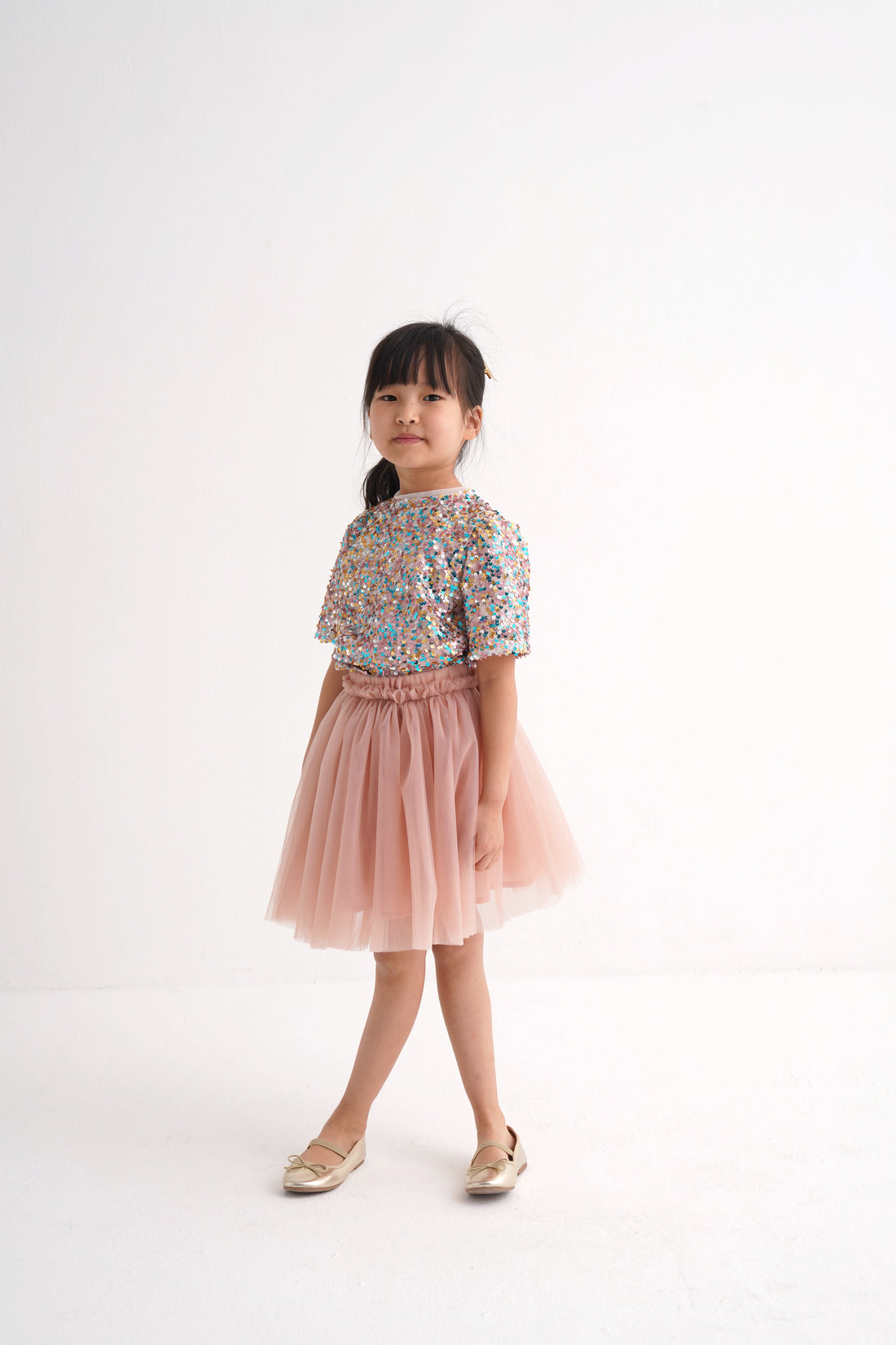 Pastel Hologram Payetli Alt Ust Etek Takim Set