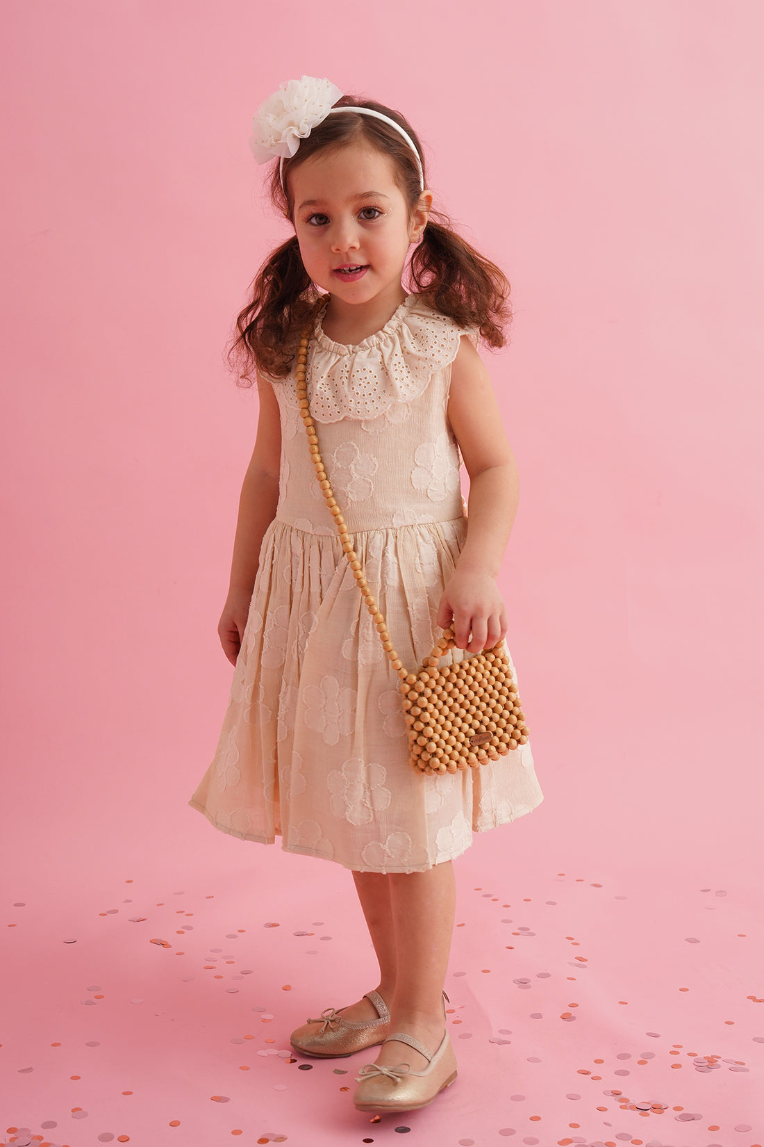 Papatya Motifli Fisto Yakalı Keten Elbise