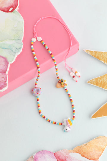 Unicorn ve Donut Murano Cam Boncuklu Kolye