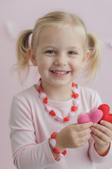 Kalp Formlu Mika Boncuk Kolye & Bileklik Seti – Çocuk Takı Seti