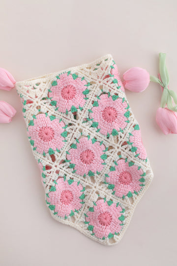 Pastel Pudra Çiçek Figurlu Crochet Bandana