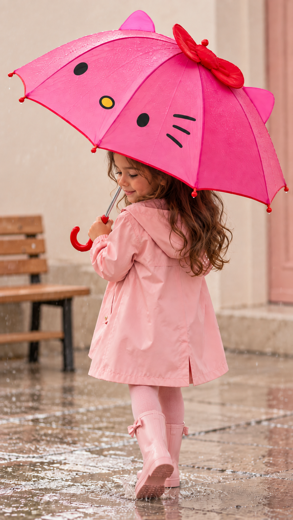 Ekstra Dayanıklı Koyu Pembe Hello Kitty Temalı Şemsiye