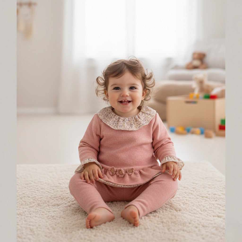 Bebe Yaka ve garnili Mercan Kışlık Kalın Yumoş Bebek Takım