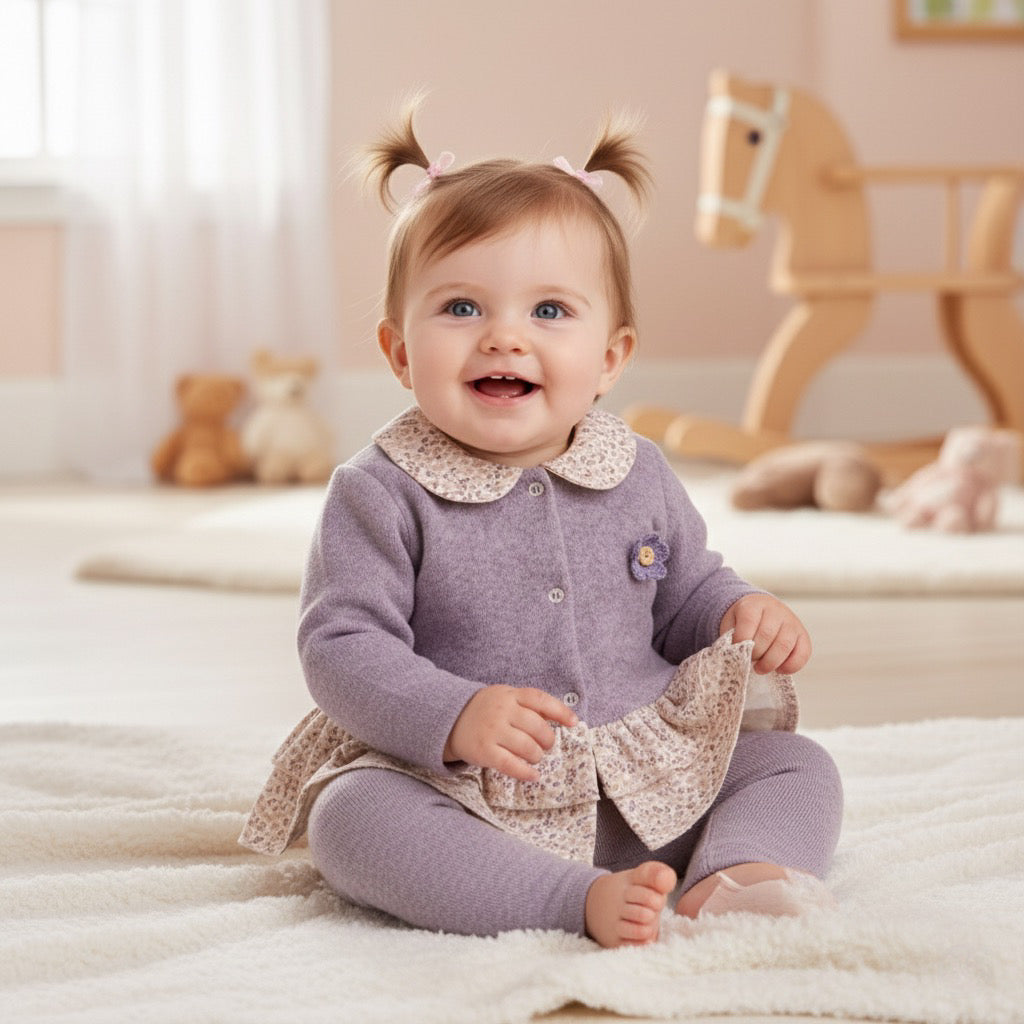 Bebe Yaka ve garnili Lila Kışlık Kalın Yumoş Bebek Takım