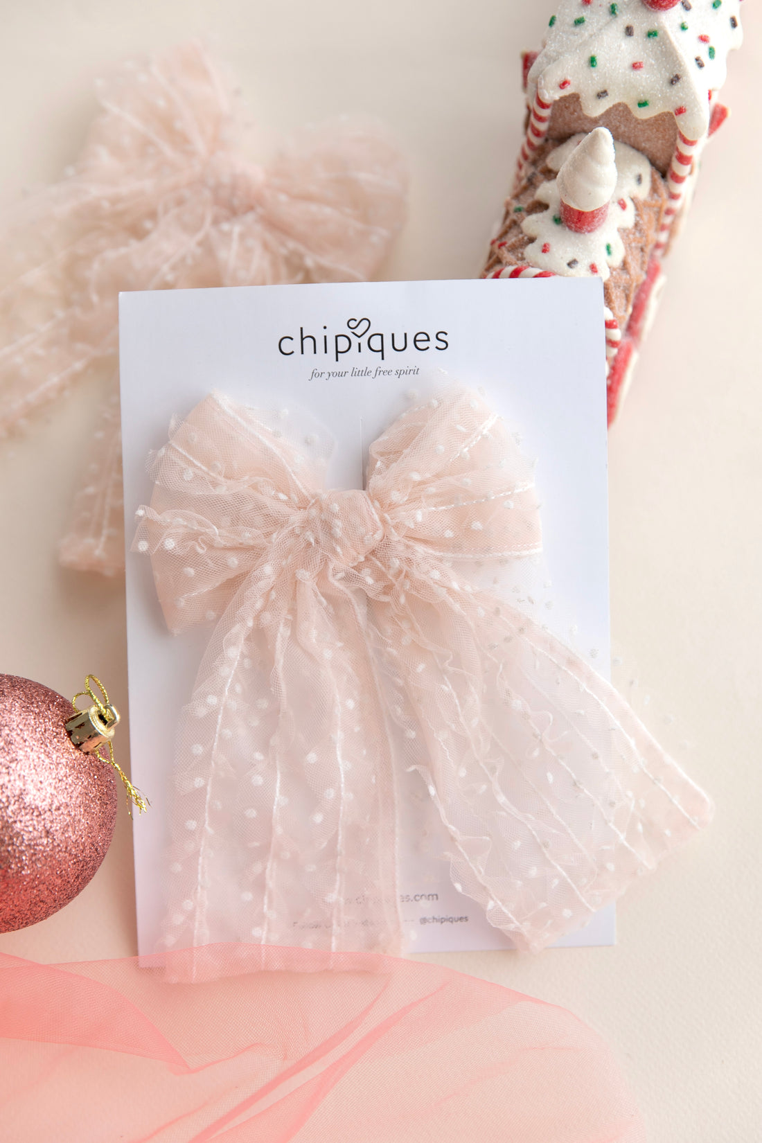 Powder Mini Polka Dot Tulle Ballerina Bow Clip