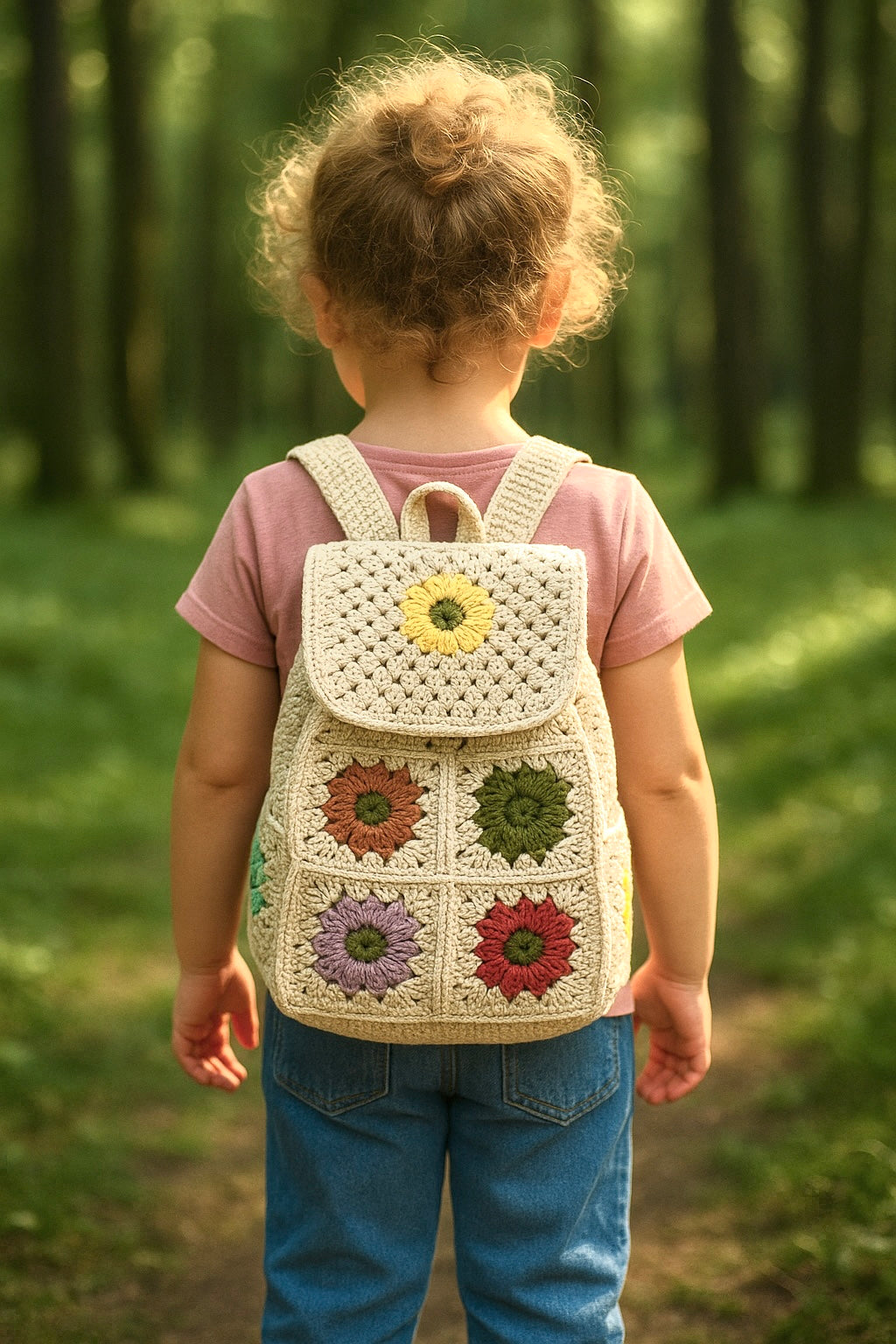 El Örgüs Çiçek Nakışlı Kapaklı Crochet Omuz Çantası