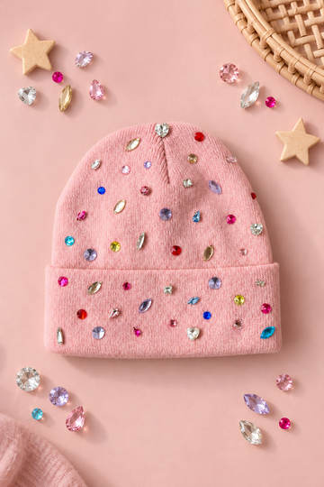 Jewel Pop Renkli Boncuklu Pudra Pembe Triko Bere - Standart