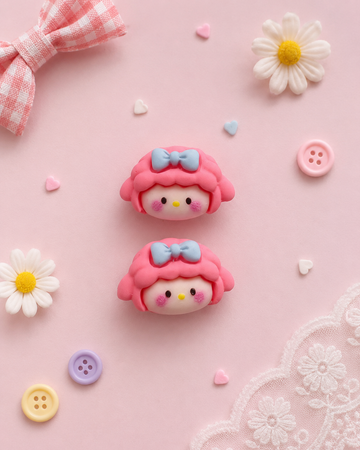 2'li Sevimli Kawaii Kız Figürlü Minik Saç Küpeleri
