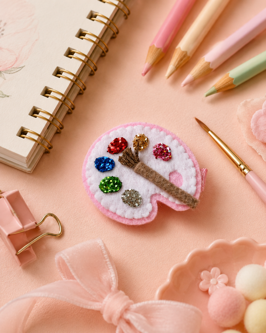 Mini Ressam Paleti Keçe Çocuk Pens Saç Tokası - 1 adet