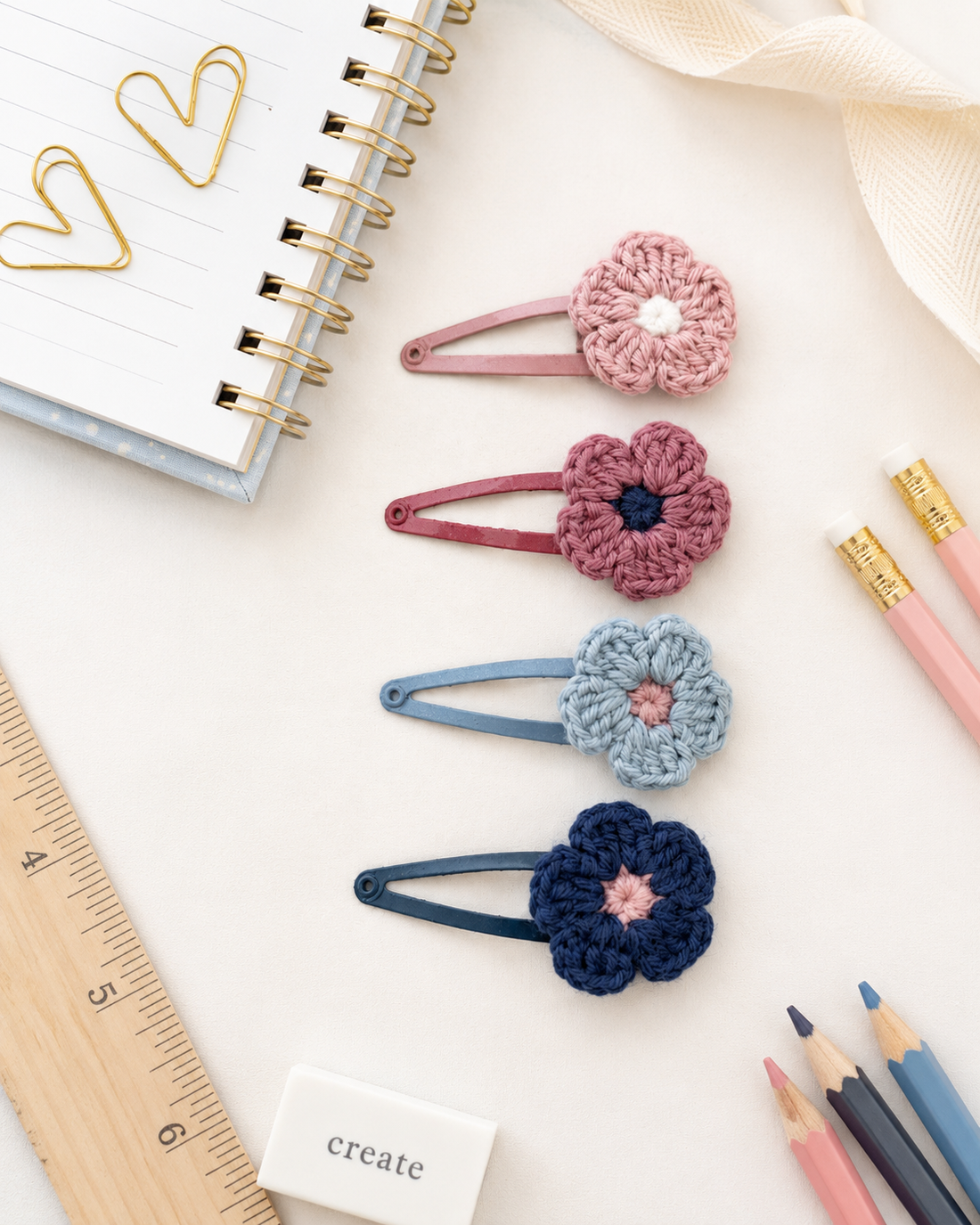 4’lü Pastel Örgü Çiçek Çıtçıt Toka Set