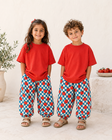 Kırmızı Oversize Unisex Çocuk T-shirt – Premium Pamuklu Basic Tişört