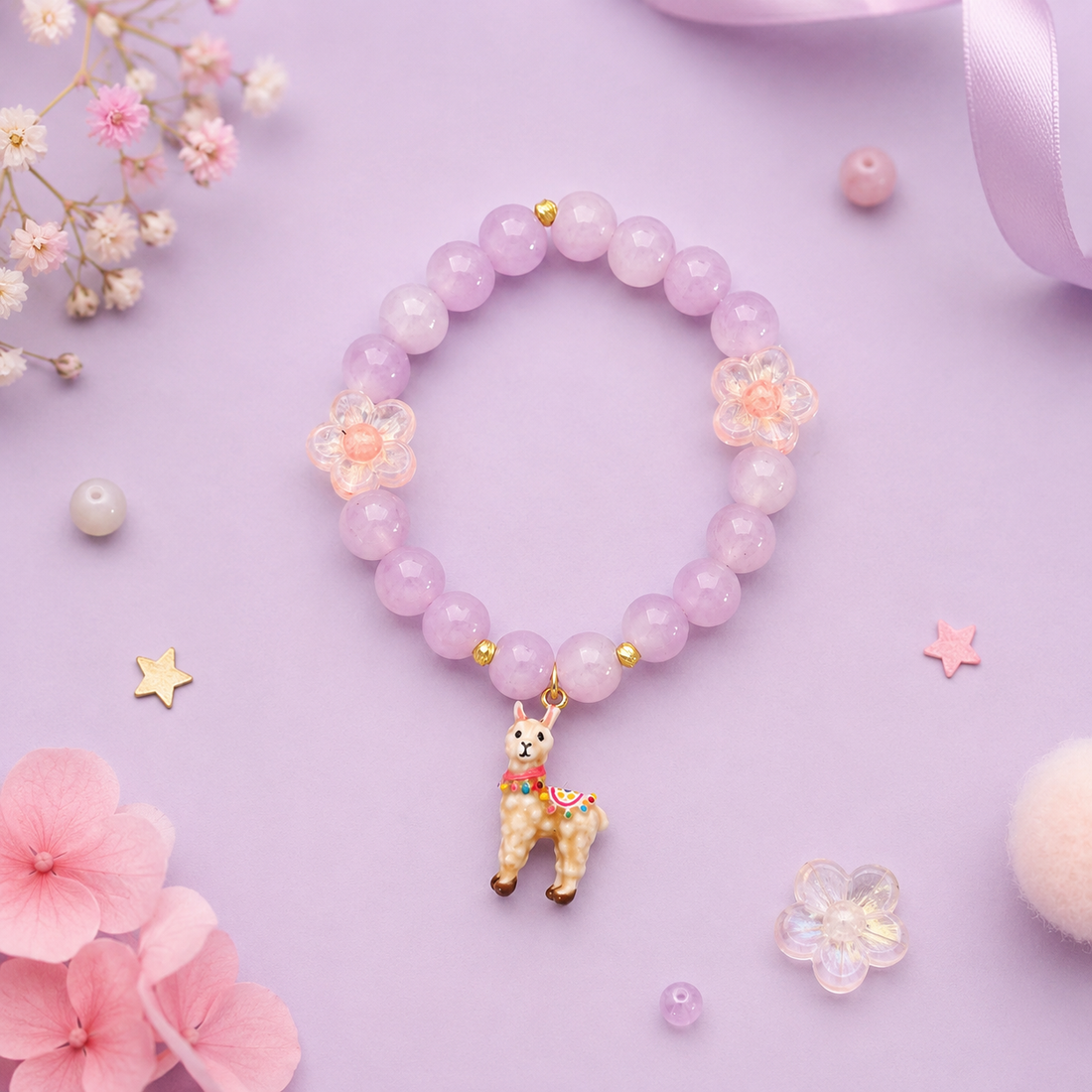 Lila Hologram Boncuklu Lama Charm Detaylı Bilezik