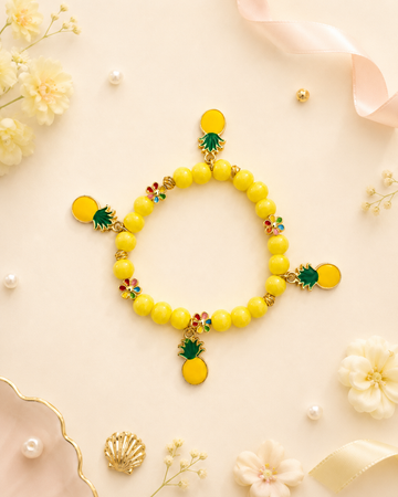 Ananas ve Papatya Charm Detaylı Sarı Boncuk Bilezik