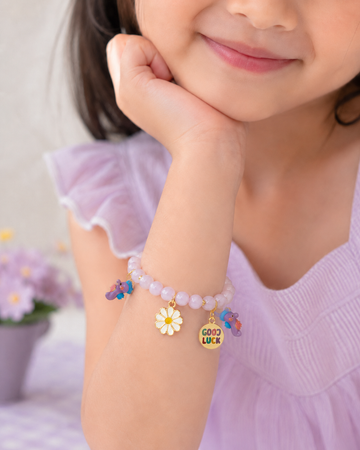 Lila Rengi Denizatı ve Papatya Charm Detaylı Bilezik