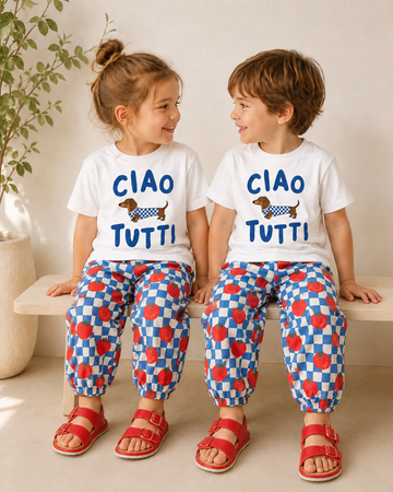 Unisex Retro Domates Baskılı Pamuklu Müslin Lastikli Şalvar Pantolon