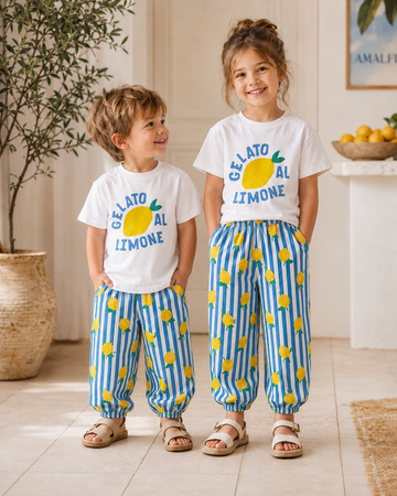 Unisex Retro Limon Baskılı Pamuklu Müslin Lastikli Şalvar Pantolon