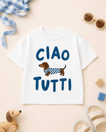 Ciao Tutti Sosis Köpek Baskılı Beyaz Unisex T-shirt