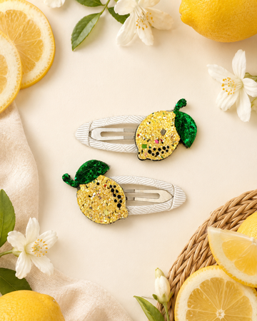 2'li Mini Limon Figürlü Sarı Glitter Klips Toka Seti